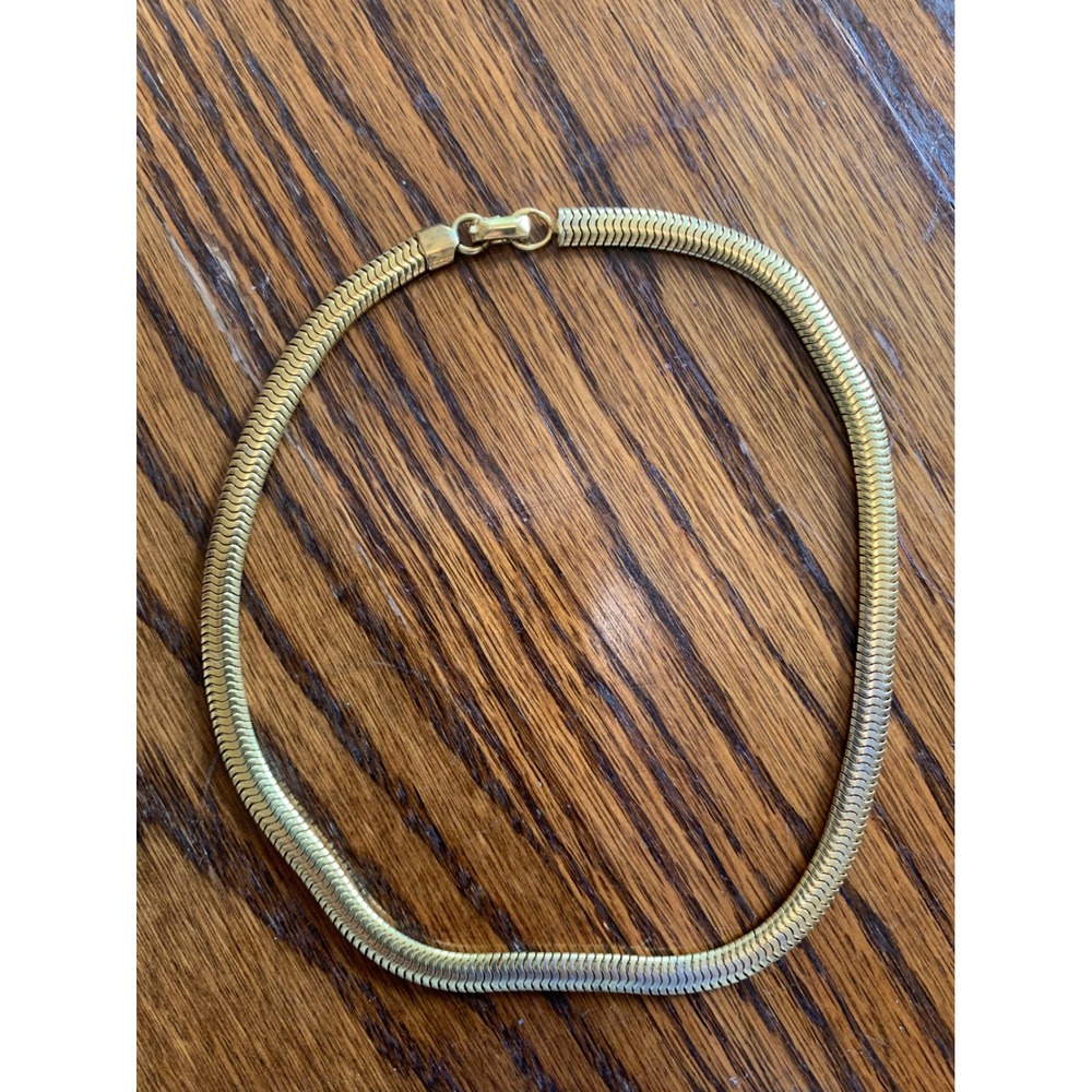 Napier 1940s Vintage Gold Tone Flat Herringbone Snake Chain Choker Necklace 14.5